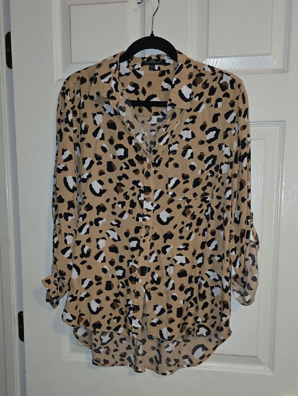 Velvet Heart Leopard‎ Print Button-Down Shirt - Tan/Black/White
